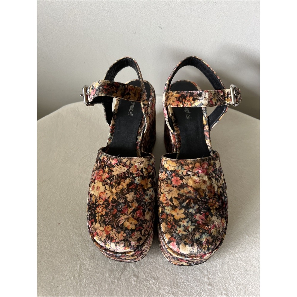JEFFREY CAMPBELL Bohemian Platform Wedge Sandal in Velour Floral Size 9 Romantic - Picture 2 of 7